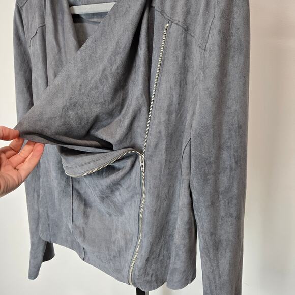 Blank NYC Faux Suede Jacket Gray Biker Emo Versatile Minimalist Classic XL - Picture 2 of 7